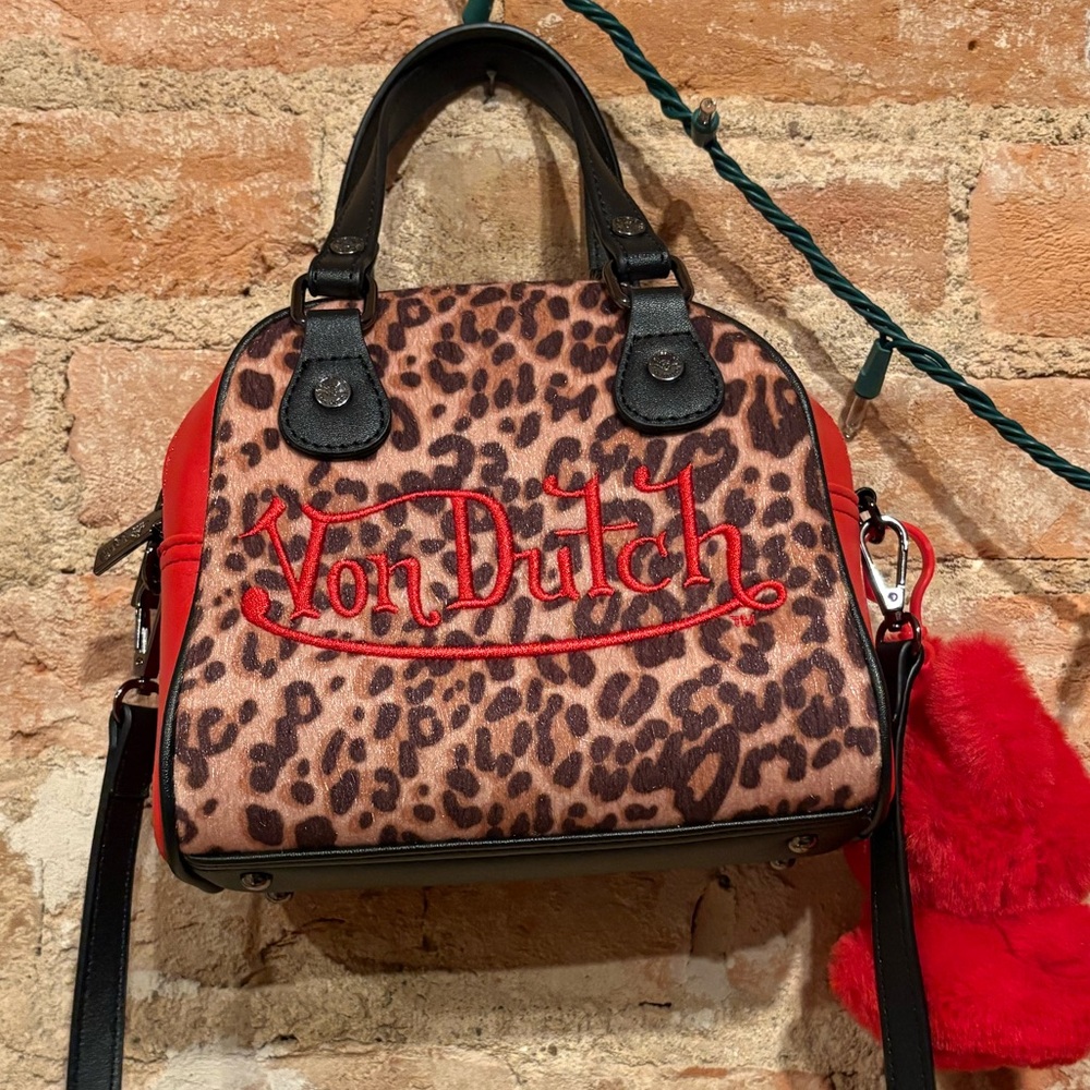 Von Dutch Red and Black Leopard Satchel